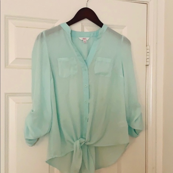 21. Candi’s front tie blouse Aqua - Picture 1 of 12
